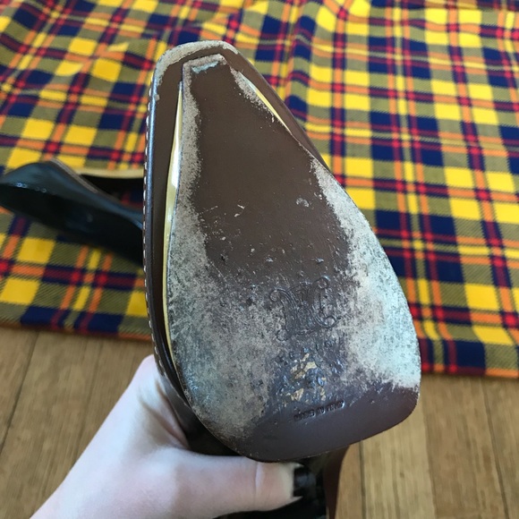 Celine Yellow Brown Black High Heels Stitching - Picture 8 of 8